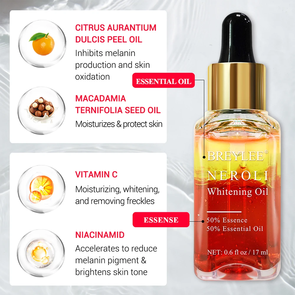 Breylee Neroli Whitening Essential Oils Fade Dark Spots Remove Face Freckle Brighten Skin Facial Serum Moisturizer Essence Oil
