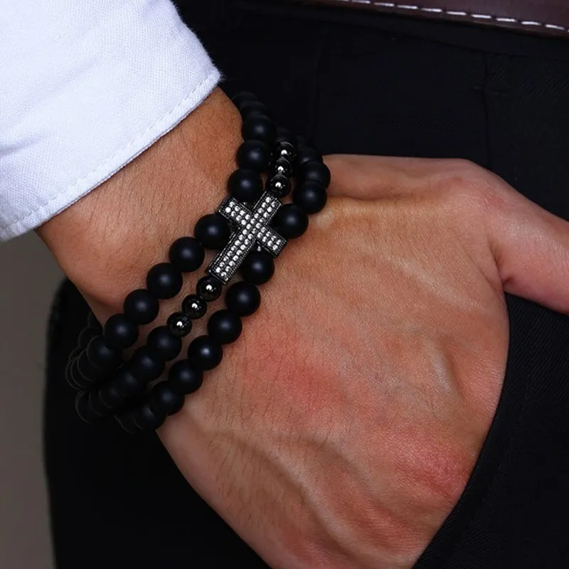 

Cubic Zirconia Cross Bracelet Multilayer Carnelian Stone Beads Stacking Wrap Chakra Men Jewelry Accessories