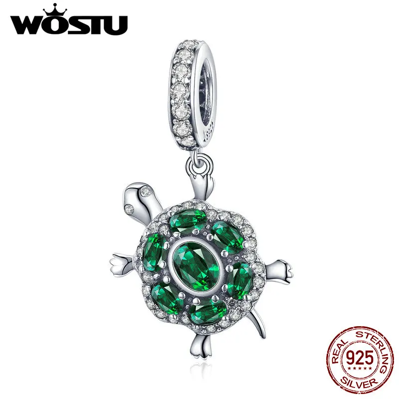 WOSTU Hot Fashion 100% 925 Sterling Silver Green Turtle Charm Fit Bracelet & Necklace Pendant Lovely Animal Jewelry Gift CQC1017 WOSTU Hot Fashion 100% 925 Sterling Silver Green Turtle Charm Fit Bracelet & Necklace Pendant Lovely Animal Jewelry Gift CQC1017