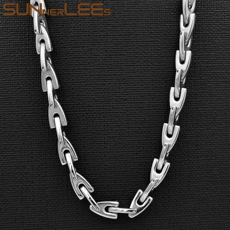 SUNNERLEES модные ювелирные изделия 316L ожерелье из нержавеющей стали 8 мм Геометрическая коробка серебряная цепочка из звеньев мужчин и женщин подарок SC156 N