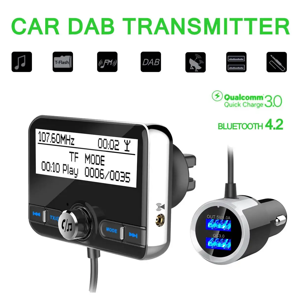 In Car DAB Radio Receiver Tuner USB Adapter Bluetooth FM Transmitter AUX Antenna LCD Display Digital Radio Portable Music Player In Car DAB Radio Receiver Tuner USB Adapter Bluetooth FM Transmitter AUX Antenna LCD Display Digital Radio Portable Music Player