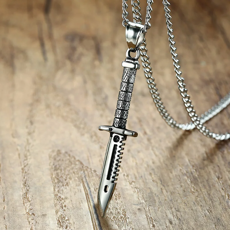 Cool Supernatural Sword Dagger Knife Necklace Pendant for Men Stainless