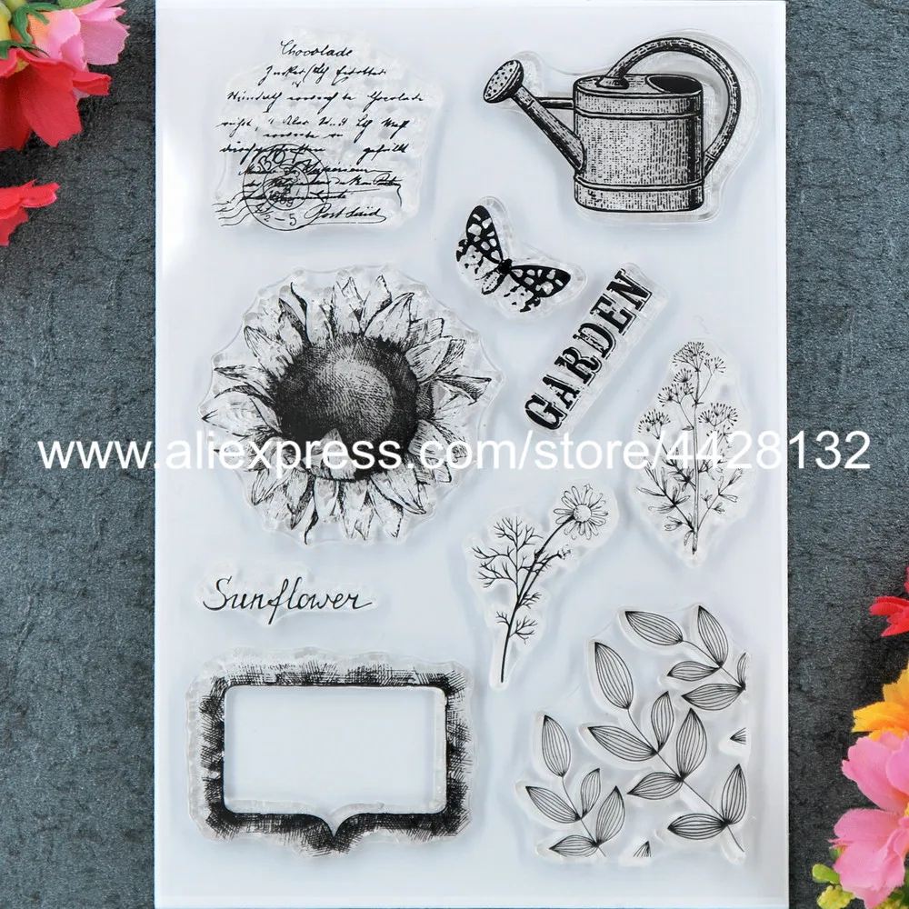

Garden Sunflower Flowers Leaves Scrapbook DIY photo cards rubber stamp clear stamp transparent stamp 11x16cm 9012029