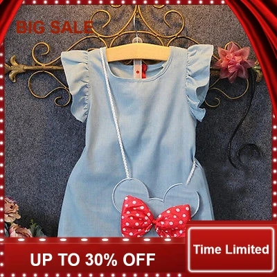 

Minnie bag frilly cuff denim casual clothing suitable for the lovely baby girl dress