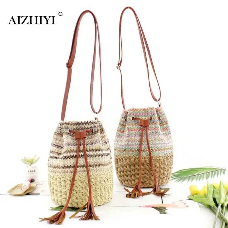 Новая соломенная сумка на плечо Boho PP женская Соломенная Сумка шнурке летние
