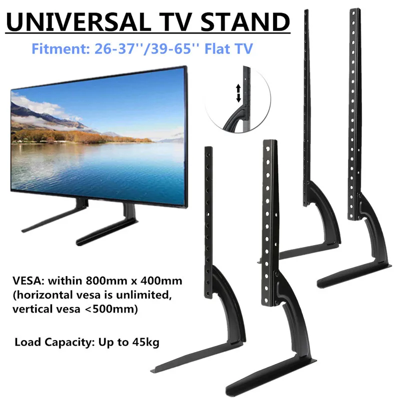 

FOR Most LED LCD Plasma Flat Screen TV 26-65" Universal Table Top TV Stand LegsHeight Adjustable Stable Stand Base Steel