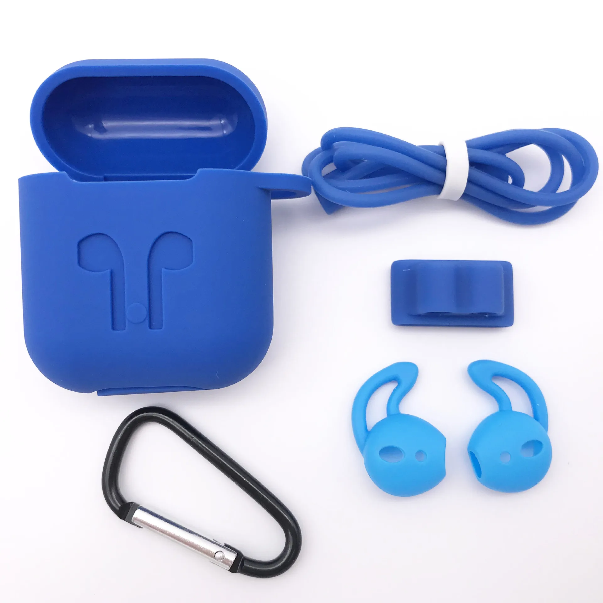 

Pack of 5 Accessories Silicone Case Cover Earphones Pouch Anti Lost Strap Holder Eartips Carabiner Buckle for Apple AirPods Case