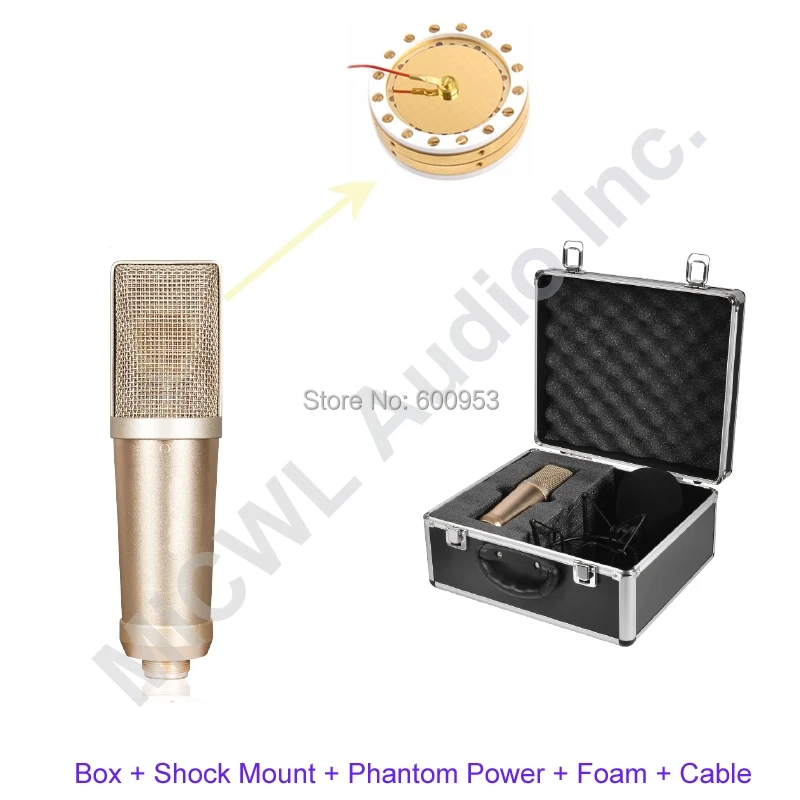 

AK47 Large Diaphragm Studio Condenser Cardioid Recording Microphone Mic with Box Shock mounts Phantom Power Cable Foam
