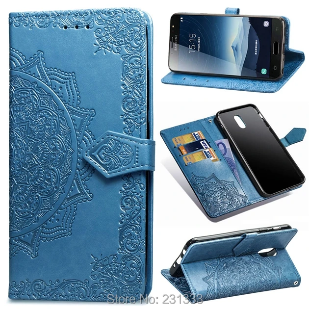Чехол с ку для Samsung Galaxy C8 A6 J3 2017 J5 J7 S6 EDGE S7 кожаный чехол кошелек цветком мандалы