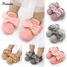 Милые детские зимние сапоги для новорожденных мальчиков и девочек, зимняя теплая плюшевая обувь с бабочкой и кисточками для малышей, Размер 0-18 месяцев