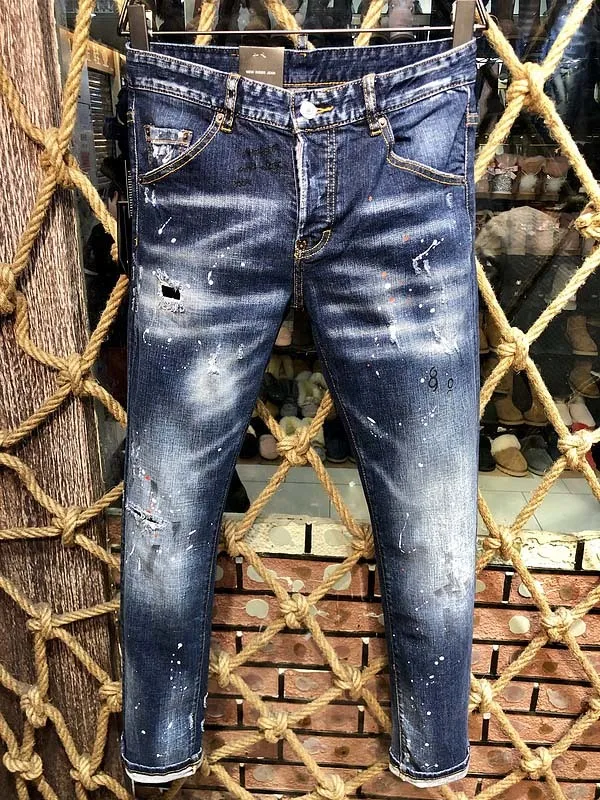 

2019 New Men's jeans Blue color Denim Jeans for man 44-54 size Euro Fashion Brand Long Pants 100% cotton stretch Hole Coolguy