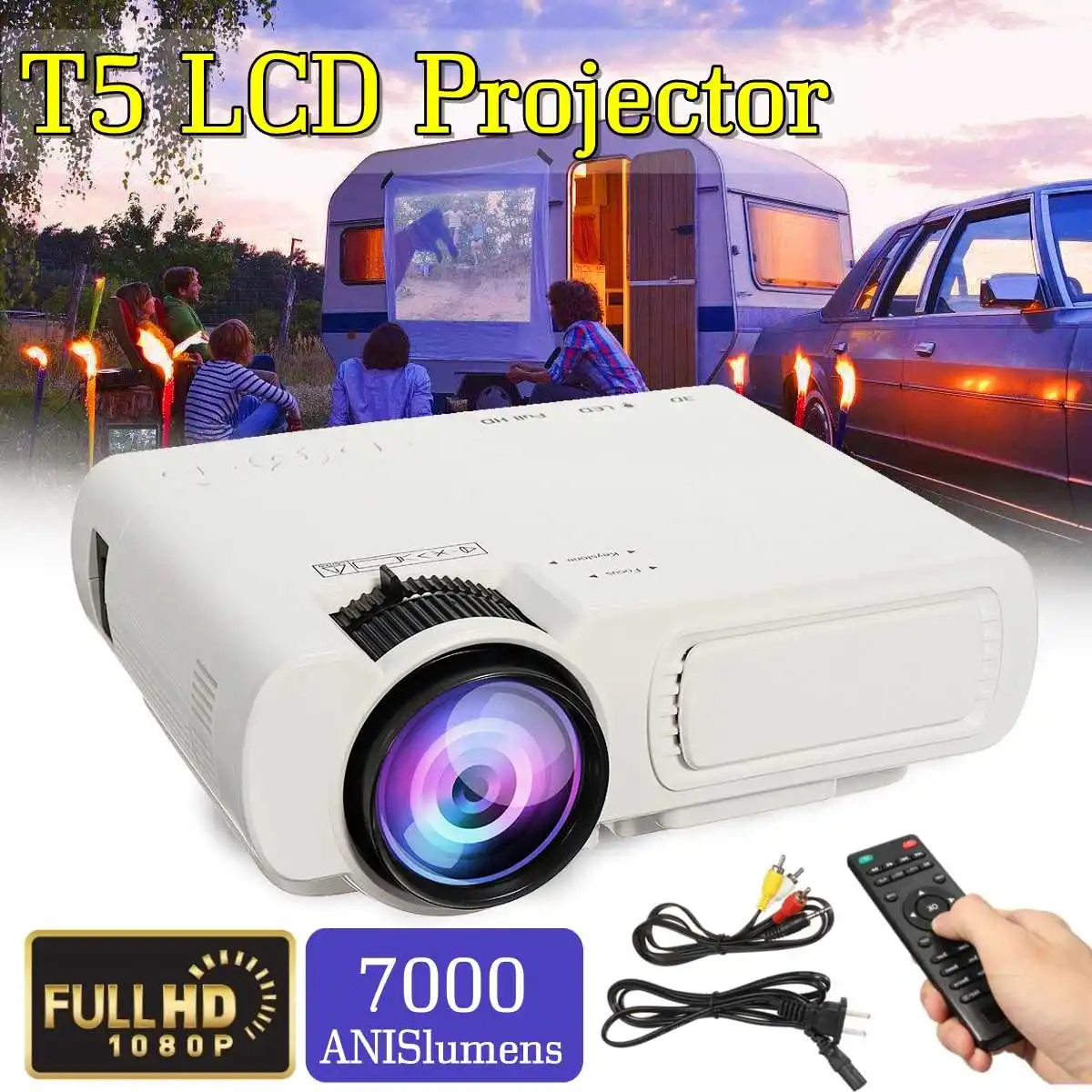 

7000 Lumen 1080P 3D LED Projector Home Theater Bluetooth Multimedia HDMI/USB/VGA