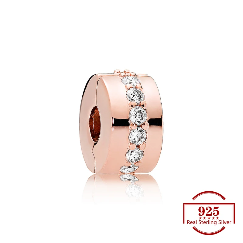 

Rose Gold Zircon Positioning Buckle Charms Diy Beads Original Charm 925 Sterling Silver Bracelet Women Trendy Jewelry