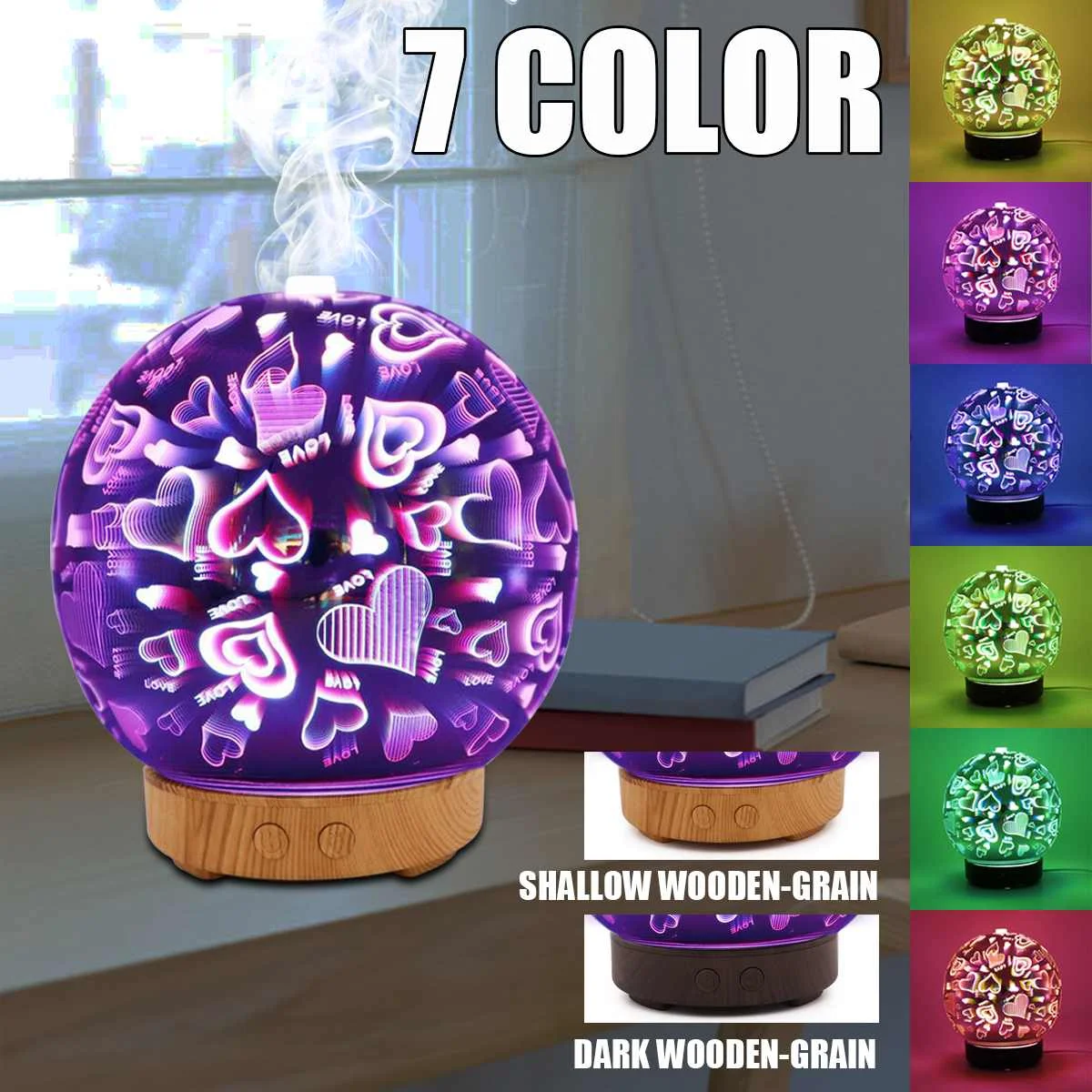 

3D Air Humidifier Essential Aromas Diffuser Mist Aromatherapy Purifier 7 Color LED Night Light for Office Home Desk Decor