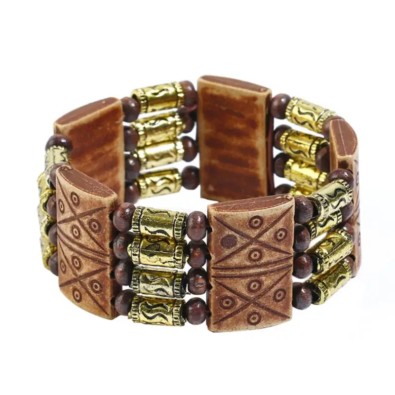 Ethnic Style Bead Chain Bracelet Multicolor Layers Wood Bracelet Men