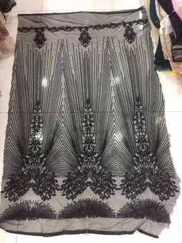 

Black african lace fabric 2019 high quality lace aso ebi mesh fabric Embroidered Sequins nigerian swiss lace fabric
