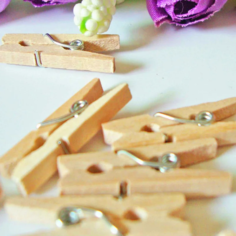 

50 Pcs DIY Handmade Decoration Clothespin Photo Clips Pegs Very Small Mine Size Mini Natural Wooden Clip 35mm