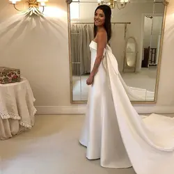 Vivian's Bridal Простой A-Line Свадебные платья без бретелек Часовня Поезд атласная Свадебные платья с открытой спиной Vestido De Noiva Очаровательная