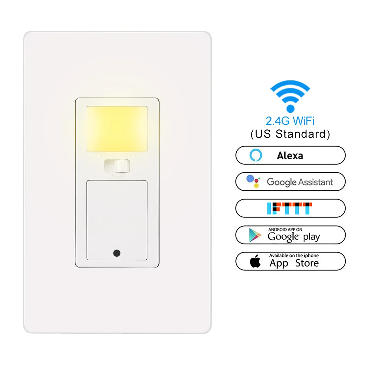 

Light Switch Wall Mount 10A US Plug Smart Switch Auto In-wall Phone Remote Control Compatible with Alexa Google Assistant IFTTT
