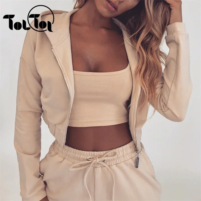 

Spring Autumn Sexy Women Two Piece Suits Solid Zipper Hooded Tops And Pants Casual Long Sleeve 2 Piece Sets Outfit