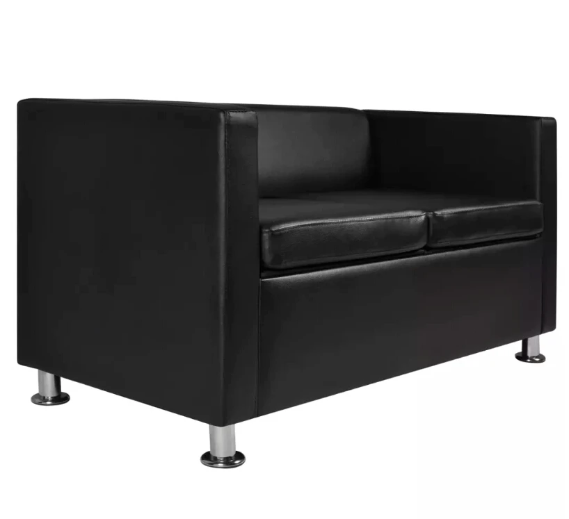VidaXL Comfortable Modern Sofa 2-Seater Synthetic Leather Black Living Room Sofa Black Sectional Furniture With Cushions
