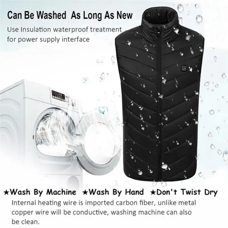 New Men Electric Heated Hiking Vests Heating Waistcoat USB Thermal Warm Clothing Solid Color Zipper Casual Winter Vests Jacket