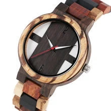 Мужские деревянные часы в стиле ретро из черного дерева, мужские Уникальные Разноцветные деревянные часы с регулируемым ремешком, кварцевые наручные часы Relogio Masculino