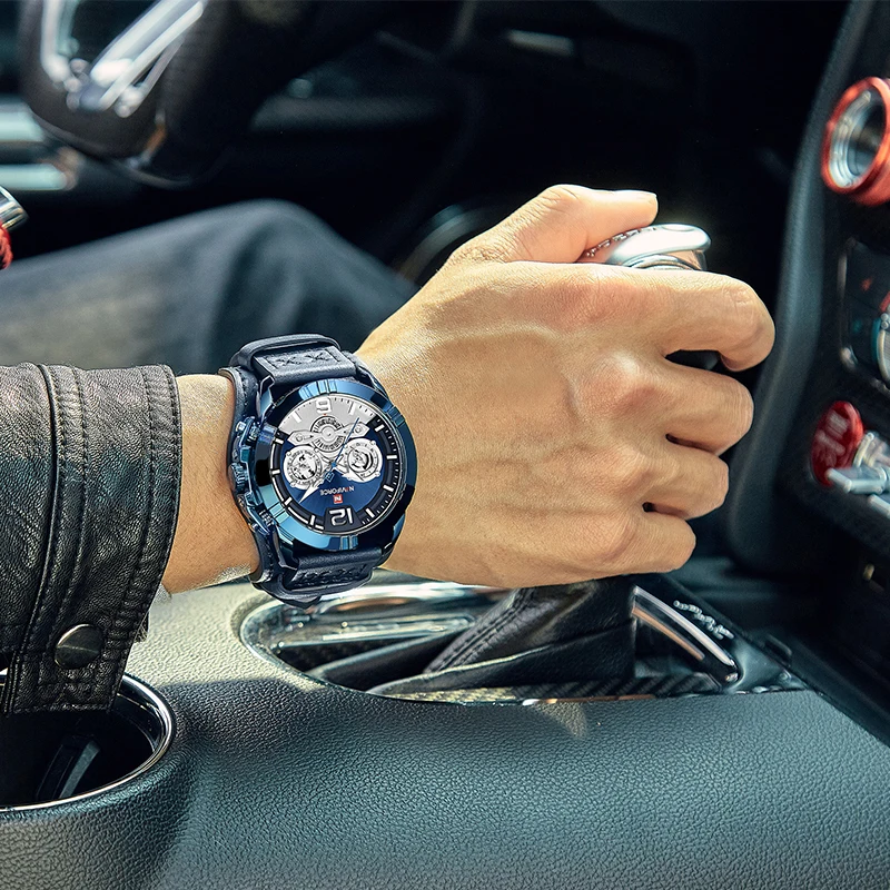 

New NAVIFORCE Men's Sport Blue Watches Fashion Business Leather Men Clock Waterproof Analog Quartz Wrist Watch Relogio Masculino