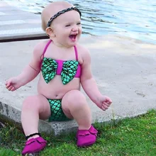 Infant baby girl two-piece mermaid swimsuit bow fish scales tankini swimsuit