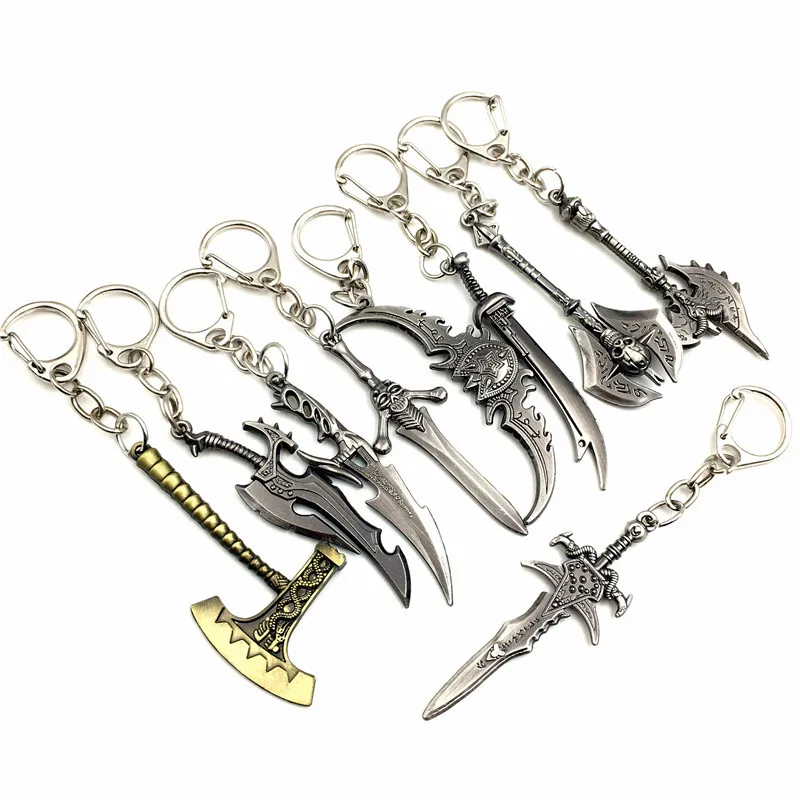 

2019 Hot Game Warcraft Wold Small Version Weapon Model 6CM Keychain Alloy Pendant Wallet Chain Key Ring Sovenirs Gift for Men