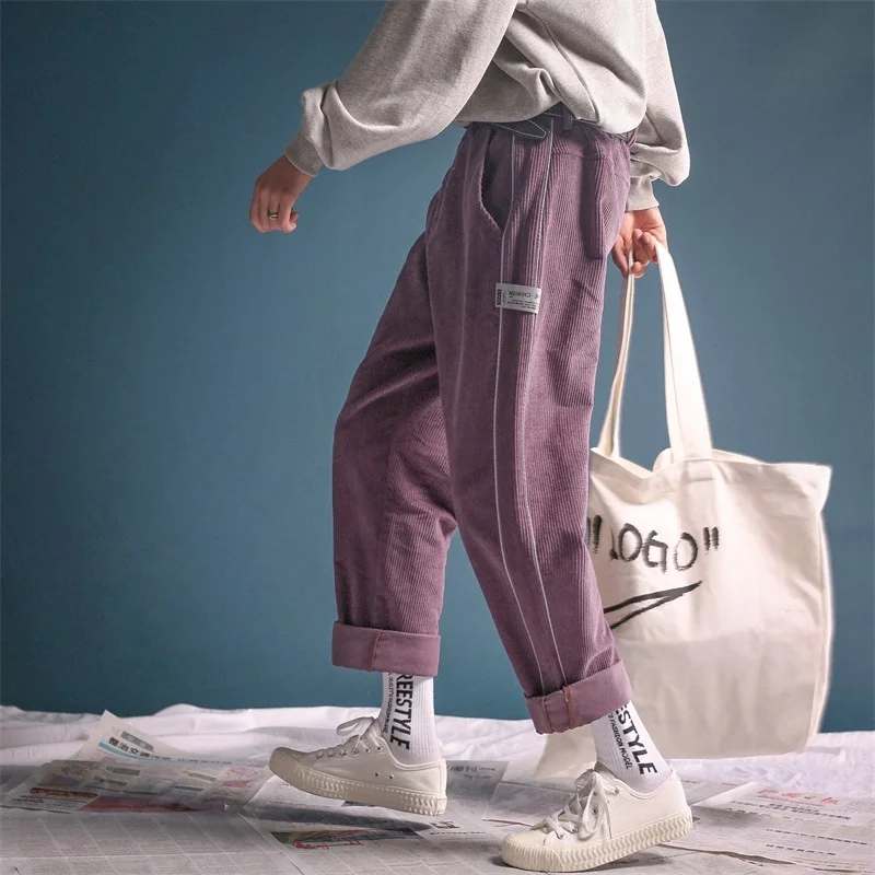 Beste 2019 Mannen Retro Stijl Corduroy Stof Casual Harembroek Rechte Broek Afdrukken Katoen In Warm 4 Kleur Losse Broek M 2XL