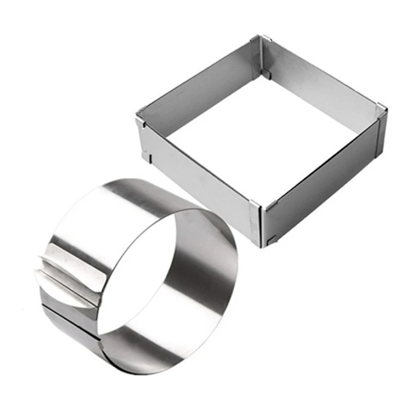 

New-2Pcs/Set Adjustable Round Square Cake Fondant Mould Stainless Steel Cake Mouse Ring Mold Baking Decorating Tools Kitchen G