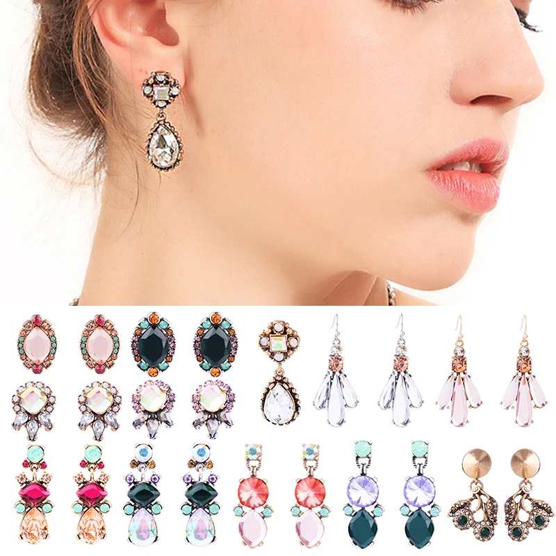 

18 Models New Product Multi Style Beautiful Small Antique 1Pair 2019 New Arrival Party Water Drop Crystal Drop Earring Gifts