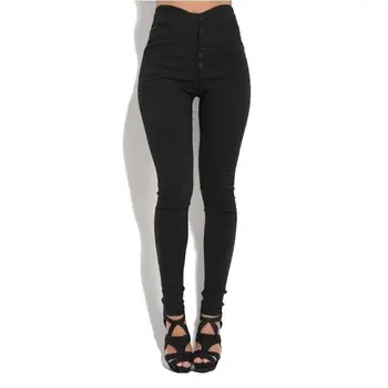 

Women High Waist Stretch Pencil Pants Ladies Casual Button Solid Skinny Slim Trousers