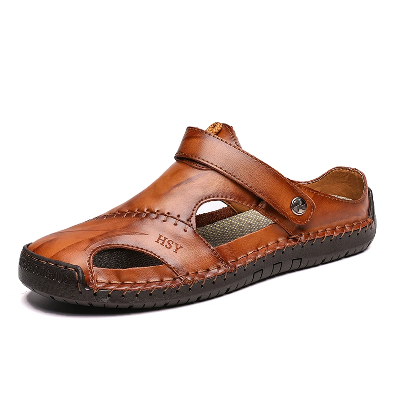 

Men Leather Shoes Casual Man Beach Slippers Sandals Summer Outdoor Cool Sneakers Handmade Slip On British Big 38-48 Moccasin