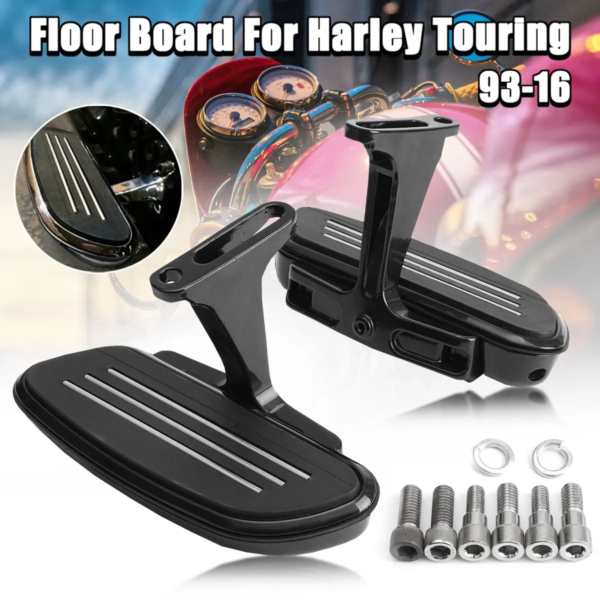 Pair Motorcycle Foot Pegs Black Streamline Rear Passenger Floor Board