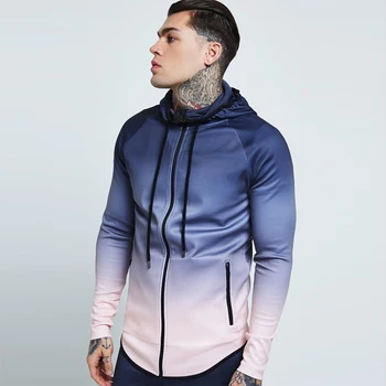 

Fashion men's hoodies Spring autumn mens Gradient color slim thin hooded jacket male 3D effect zipper Sweatshirt Streetwear Tops