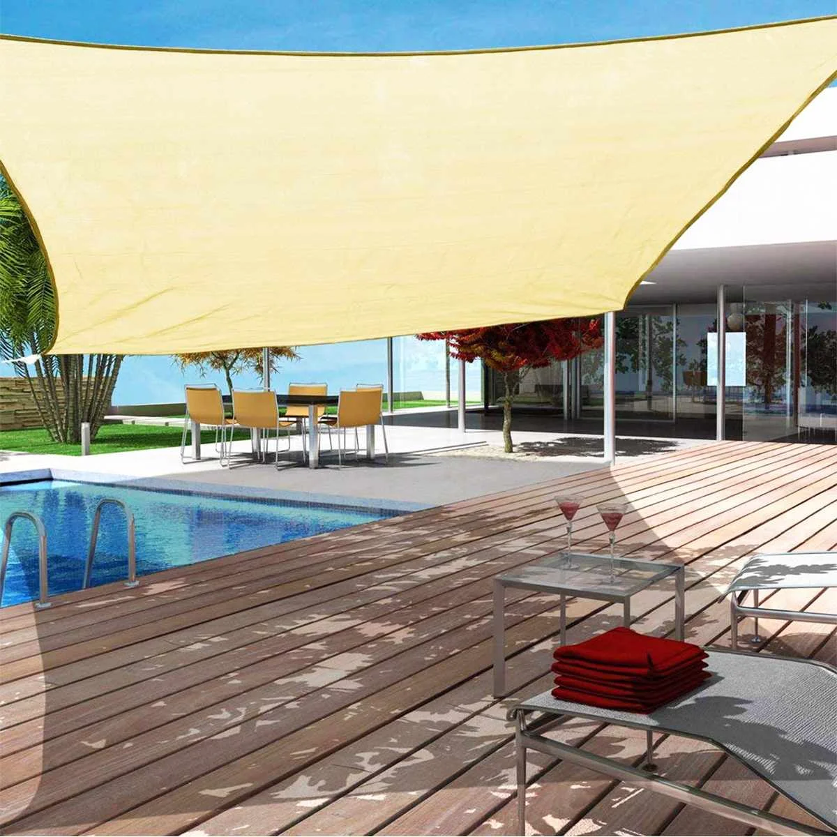 

Sand 3x3x4.3 3x4x5 4x4x5.7 5x5x7.1 Sand 300D 160GSM Polyester Oxford Fabric Triangle Shade Sail Sun