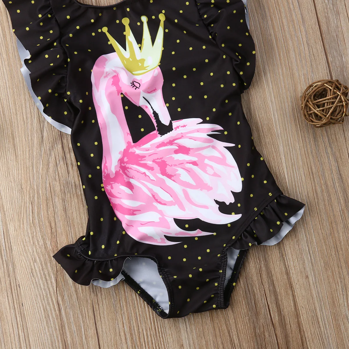 Женский купальный костюм с рисунком лебедя для новорожденных; купальный костюм; пляжная одежда с рюшами для детей; одежда для малышей
