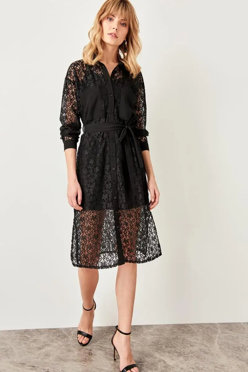 Trendyol Black Lacing Detaylı Knit Dress TWOSS19DU0128 | Женская одежда