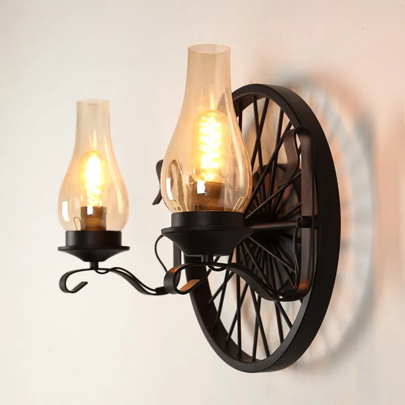 American Vintage Wall Lamps Kerosene Lamp 2 Heads E27 Edison LED Indoor Wall Light for Home Living Room Restaurant Lighting