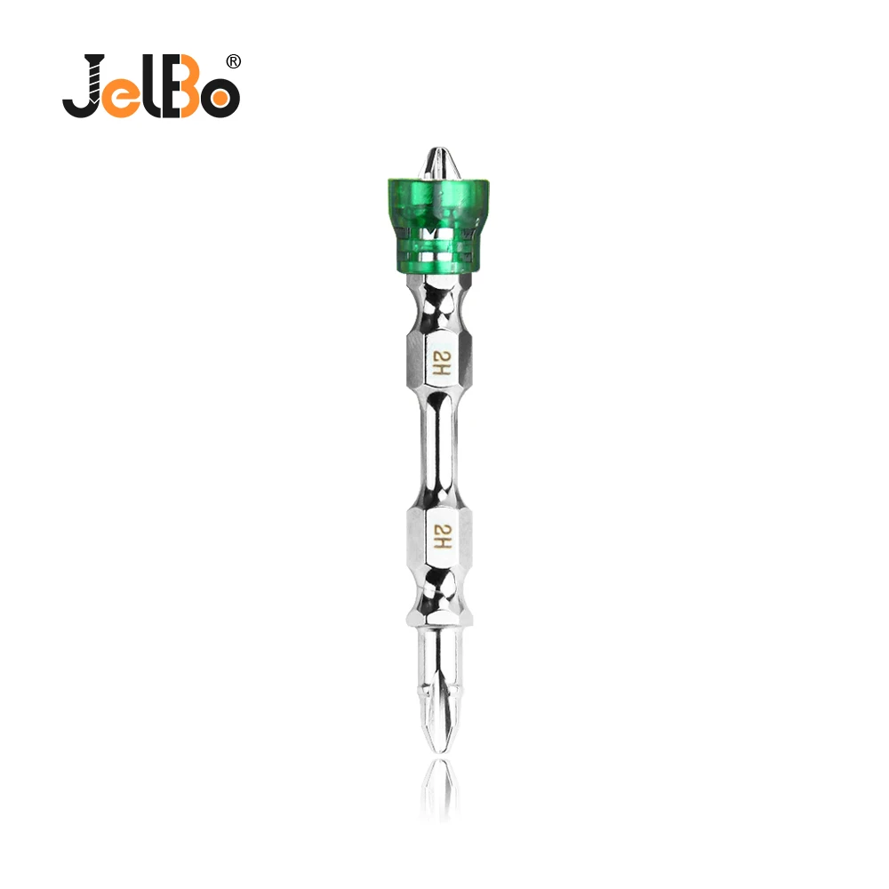 Jelbo 1PC 10.4MM Green Magnetic Cross Double Head Screwdriver Bit S2 Steel 65mm Electric Screw Driver Bit For Electric Drill