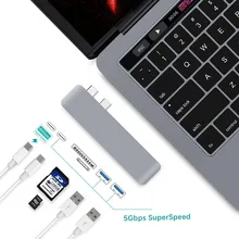 Тип USB c концентратор, thunderbolt 3 адаптер USB-C Combo ключ док 2 входа Порты и разъёмы USB 3.0 SD слот карты памяти с зарядки для macBook