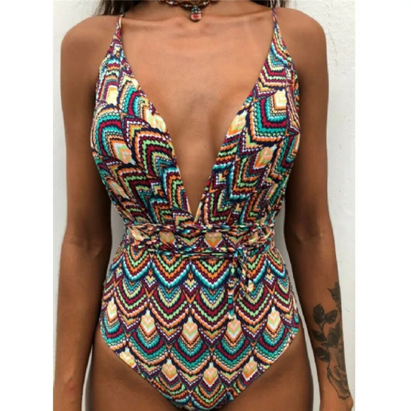 

Sexy Bandage One Piece Swimsuit Floral Swimwear Women 2019 Backless Monokini Push Up Swim Suits High Cut Trikini Bathing Suit XL