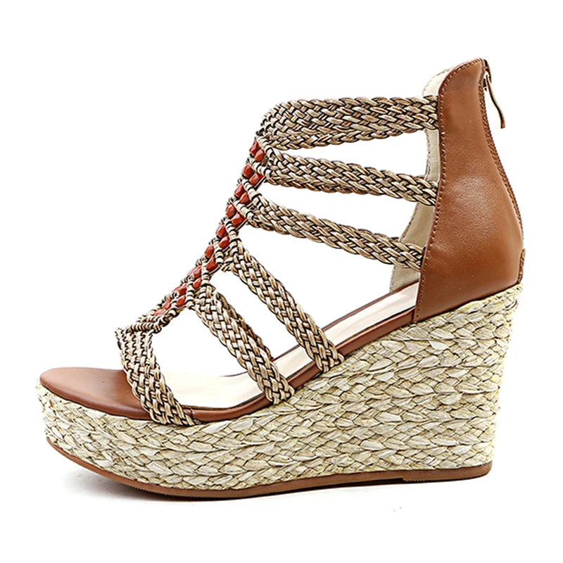 

Open-toe Women Flat Platform Sandals 10 CM High Wedges Leather Summer Slippers Thick Soles Woman Shoes Box Packing 852