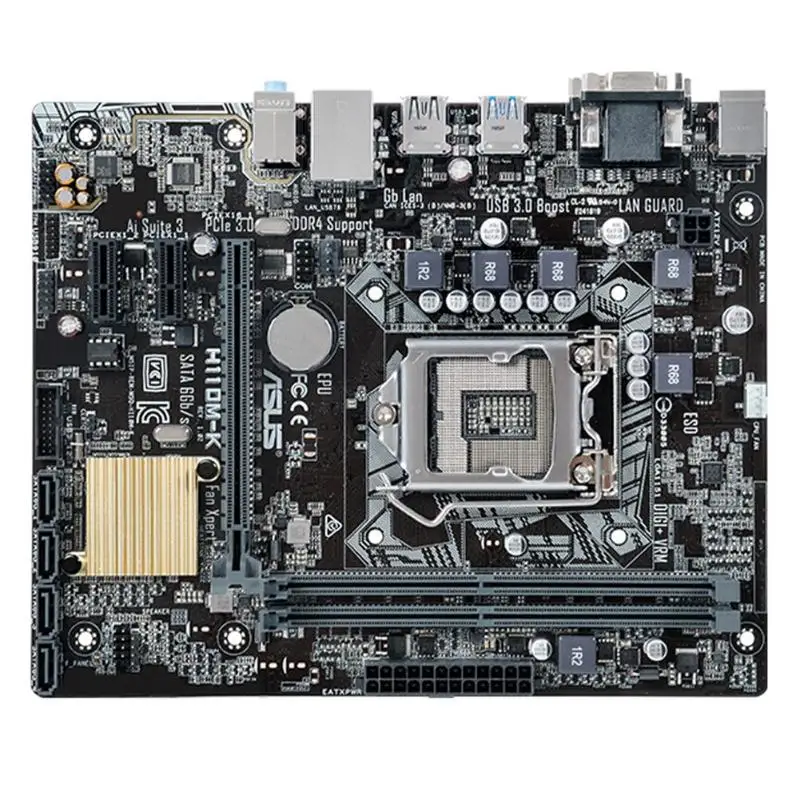 

ASUS H110M-K Micro ATX Motherboard LGA 1151 Dual DDR4 USB 3.1 Gen 1 VGA DVI with Five Protection II Function