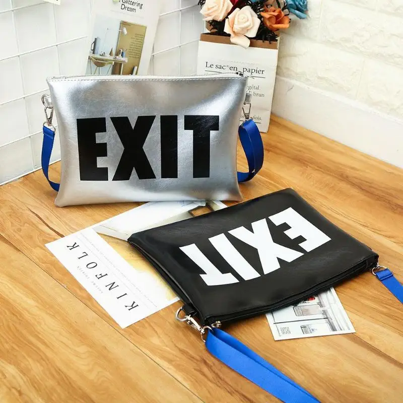 Women Messenger Bags Bolsas Feminina Simple Letter EXIT Print Leather Clutch Handbag Crossbody Shoulder Bags Brand New Lady Bag