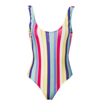 

Trendy Women clothes V-neck sleeveless Playsuits Striped one pieces Bandage Polyester backless casual Bodysuit