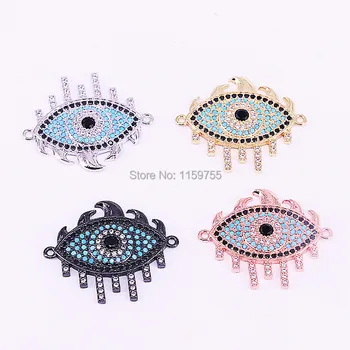 

New Design 10Pcs CZ Micro Pave Blue Stone Eye Connector finding, Cubic Zirconia Charm Connectors, Jewelry Accessories