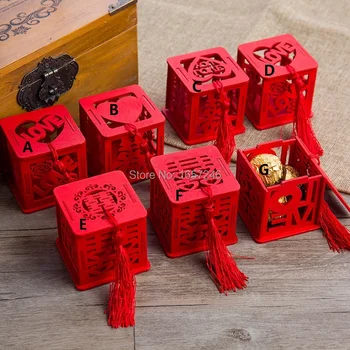 

200pcs/lot chinese style vintage novelty red square wooden love wedding candy boxes Gift party favors sugar supply